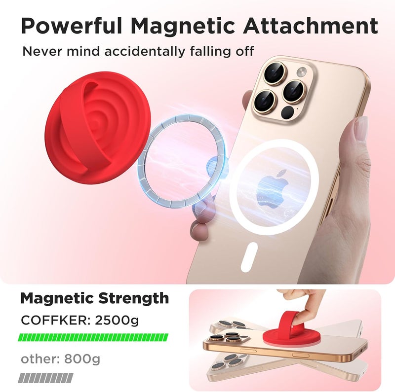 COFFKER Magnetic Phone Grip Ring Holder, Liquid Silicone Magnet Cell Phone Grip Finger Loop, Compatible with Magsafe, Back of Phone for iPhone 17/16/15/14/13/12 Series, Red - Image 3